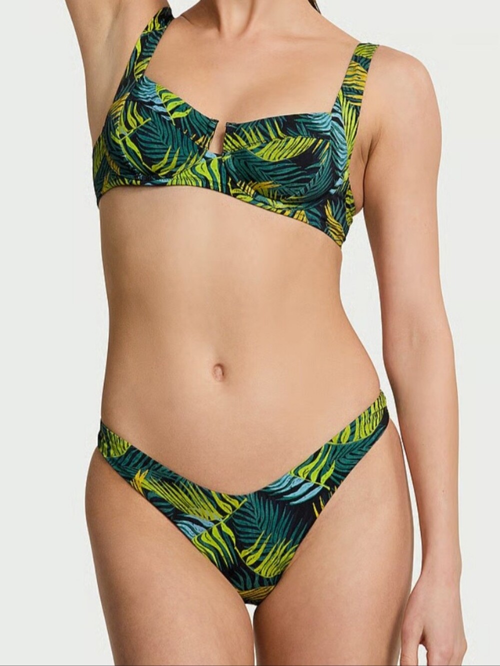 Victoria's Secret Essential Navy Blue&Green Tropical Leaf Bikini Set 2pc Size S